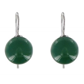 Les Poulettes Jewels - Sterling Silver Earrings Green Agate Beads