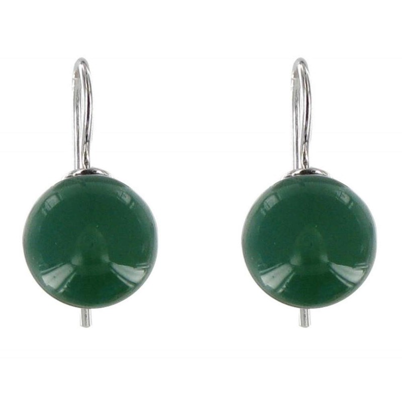 Les Poulettes Jewels - Sterling Silver Earrings Green Agate Beads