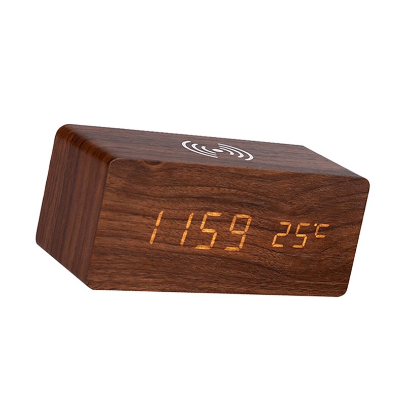Digital Wooden Alarm Clock Electronic LED Time Display for Bedroom