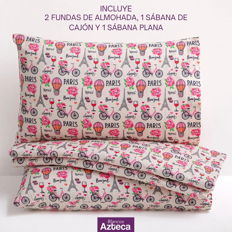 Juego De Sábanas Matrimonial Estampado Emily de Microfibra Suave Blancos