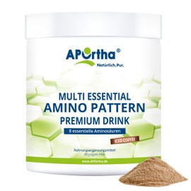 APOrtha® Multi Essential Amino Pattern Premium Drink - 480 g Iced Coffee with Real Coffee, 8 Essential Amino Acids According to Prof. Dr. Lucà-Moretti, Balanced Amino Acid Profile, EAA Powder