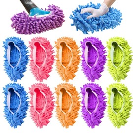 10 Pcs Microfiber Mop Slippers Shoes Reusable Dust Mops for Women Washable, 5-Pairs Mop Slippers Shoes for Floor Cleaning， Mop Socks for Foot Dust Hair Cleaners Sweeping House Office Bathroom Kitchen