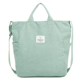 Woodland Leathers Corduroy Hobo And Shoulder Bag, Large Handbags For Women, Canvas Totes Bag Crossbody Bag Perfect For School, College, Shopping, Work Bag For Women (Light Green, Large)