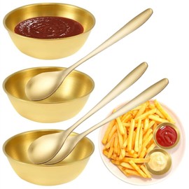 Eleanly Dipping Bowls Set of 3 Stainless Steel Golden Dip Bowls Serving Dishes Set Tapas Bowls with 3 Spoon for Dips Ingredients Appetizer Sauce Nibbles