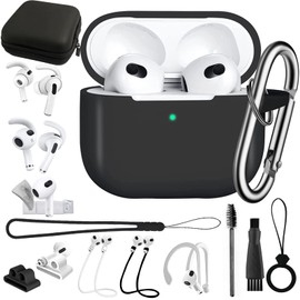 WEUYUIAF Portable Electronic Device Cover for Airpods 3 Generation 2021 Released, 15in1 Accessories Kit Including Silicone Case, Ear Tip Covers, Hook/Watch Band Holder, Keychain
