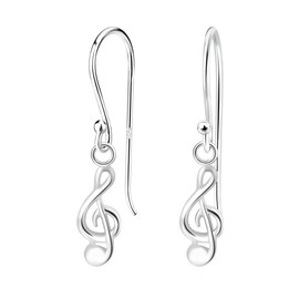 0.88 Inch Dainty Small Musical Note G-Clef Dangle Drop Earrings, 925 Sterling Silver