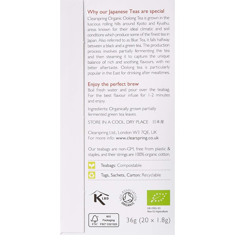 Clearspring Organic Japanese Oolong Tea, Semi-Fermented Blue Teabags, 0.316 kg,