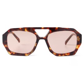 ADE WU Trendy Square Aviator Sunglasses for Women Vintage 70s Fashion Thick Double Bridge Hexagon Sun Glasses Aviator Style (Tortoise shell Frame/Lightly Orange Lens)