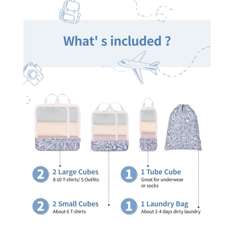 Narwey 6 Set Compression Packing Cubes for Backpack and Suitcases,