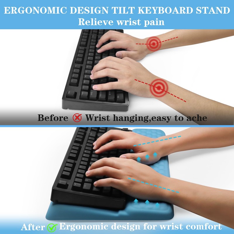 Computer Keyboard Stand Pad with Wrist Rest, Ergonomic Comfy Tilted