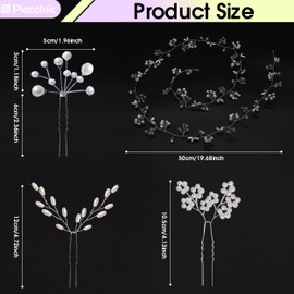 7 PCS Bridal Hair Accessories, 19.7 Inch Wedding Hair Vine for Brides, Handmade Rhinestones Headpieces Wedding Hair Accessories with 6 Rhinestone Hair Pins Wedding Headband for Brides Bridesmaids