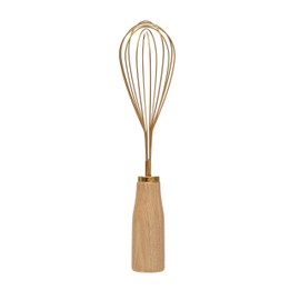 "Bloomingville Standing Stainless Steel Wood Handle, Gold Finish Whisk, 10.25""" (AH1754)