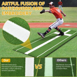 Shopsource Softball Pitching Mat, 10 x 3 FT Baseball Training Mat, Upgraded Anti-Slip Mat with Stitched Embroidery Turf, Baseball Training Mat with Soft Rubber Pitching Mound for Indoor Outdoor