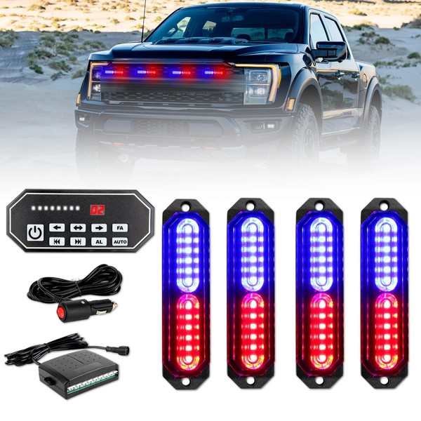 OPL5 4Pcs 12 LED Emergency Red Blue LED Strobe Light