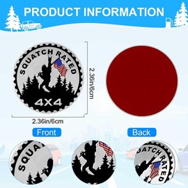 2Pcs Squatch American Flag Badge Rated Car Emblem, 4 x 4 Metal Automotive Badge 3D Metal Bigfoot Car Badges Round Emblem Decals Car Badge Decals Stickers Compatible for Jeep Wrangler Vehicles SUV