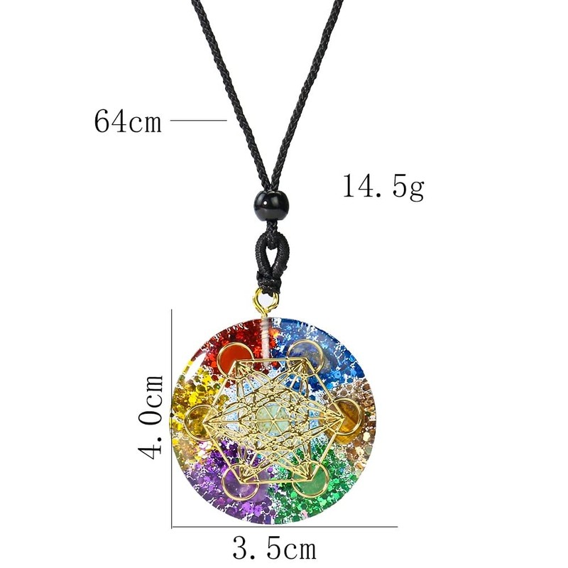 Orgone Metatron Cube Om Necklace, Chakra Crystal Stone for Healing