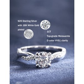 IMOLOVE Moissanite Wedding Engagement Ring for Women Twisted Rope Wedding Rings for Women Moissanite Rings for Women 1-2CT D Color VVS1 Clarity Promise Ring for Her with 18K Gold plated