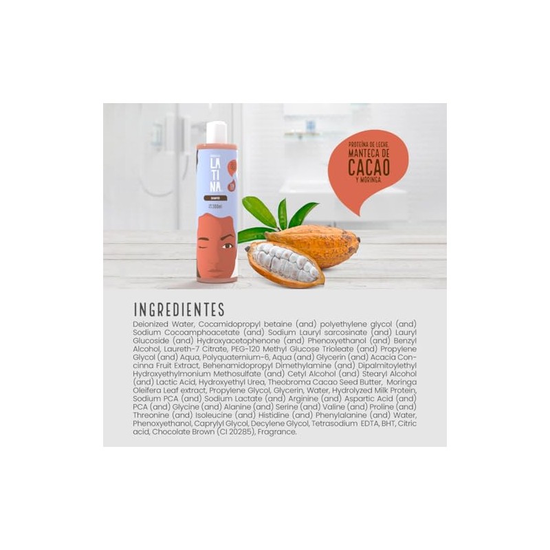 LATINA Shampoo Cacao - Nutri-Reparador Shampoo Sin Sulfatos y Parabenos
