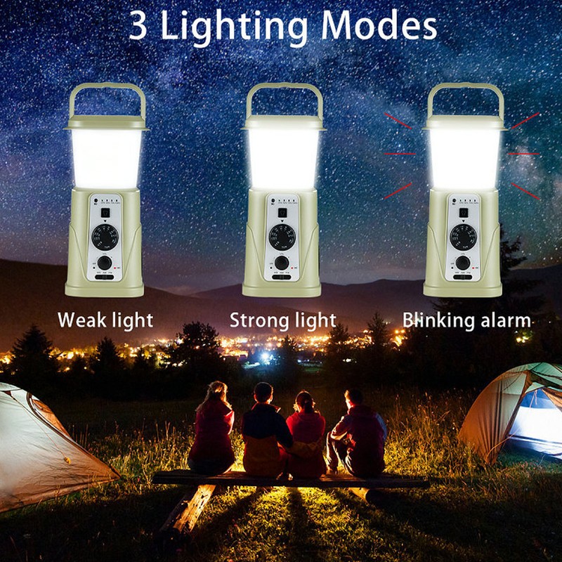 Camping Lamp Hand Cranked Solar Power Indicator LED IPX3 Waterproof