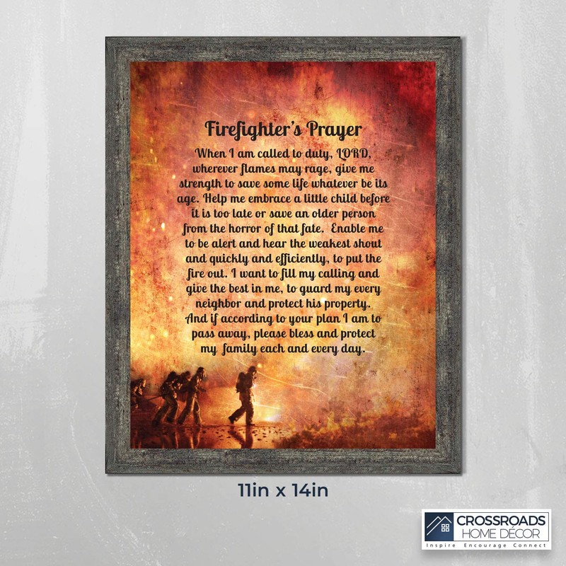 Crossroads Home Décor Fireman’s Prayer Picture Frame, Firefighter Decor, 2104BW
