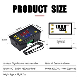 Uadme Digital Thermostat, W3230 DC 24V Digital Temperature Controller -20℃~100℃, Digital Display Thermostat Control Switch with Sensor Probe, LCD Temperature Controller Meter Controller, Alarm at High Temperature