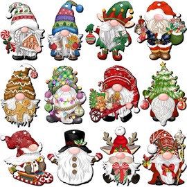 Fvviia 24 Pieces Christmas Gnome Wooden Ornaments Wood Hanging Decorations for Christmas Tree Santa Clause Elf Hanging Wood Crafts Holiday Decor Xmas Party Supplies
