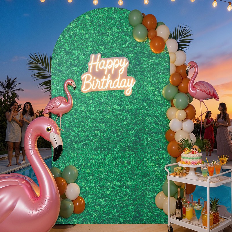 Party Village 7.2ft Green Leaf Pattern Spandex Fitted Wedding Arch