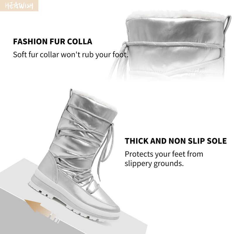 HEAWISH Women’s Winter Snow Boot Fur Lined Mid Calf Warm