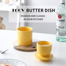 KOOV Ceramic Butter Crock, Butter Keeper for Counter, French Butter Dish Big Capacity (Yellow)