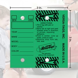 Versa-Tags 500 Key Tags, Self Protecting Poly, 1.25''x3'', Highly Resistant to Abrasion, 500 Key Tag Pack, 500 Chrome Plated Key Tag Rings Included Color Green