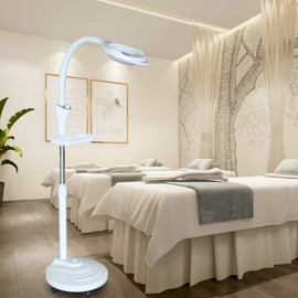 WANLECY Magnifying Floor Lamp, Gooseneck Magnifying Glass with Stand Height & Angle Adjustable, 16x LED 58W Light for Salon (with Wheels)