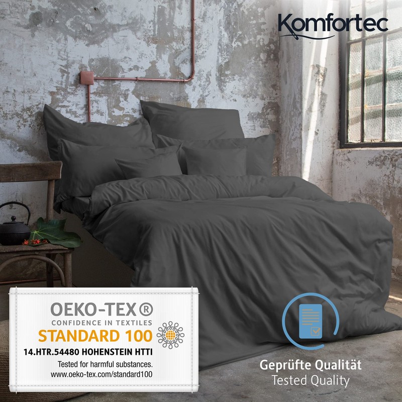 Komfortec Bed Linen Set, microfibre, Charcoal, 155x220 + 1x 40x80