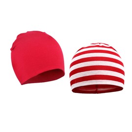 LVE Unisex Baby Beanie Hat,2 Pack Soft Cute Knit Cap Soft Double Layered Hats Aged 1-3 (red -red Stripe)