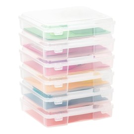 OMNISAFE 12" x 12" Plastic Scrapbook Paper Storage Cases, Thick Portable Organizers, Hobby Art Craft Box, Acid-Free Rounded Corner Containers with Handle, 6-Pack
