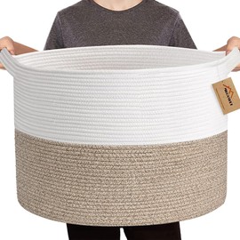 MEGASKET Large Rope Storage Basket, 22" X 22" X 14" Extra Large Woven Baskets for Storage, Cotton Rope Basket for Blankets Toys, Wicker Storage Baskets for Organizing, Wicker Laundry Basket Hamper