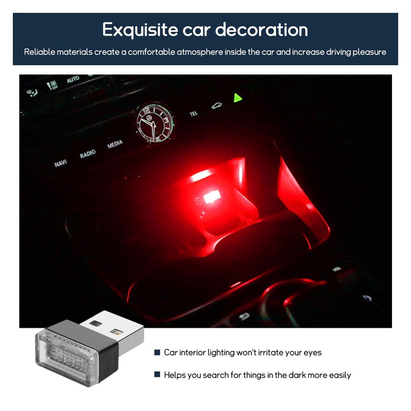 Dickno 4 PCS USB LED Car Interior Atmosphere Lamp, Portable