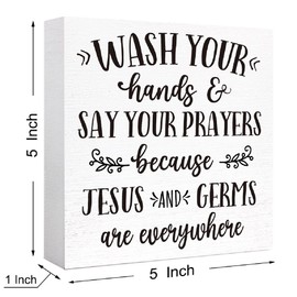 Funny Bathroom Wood Sign WashYour Hands and Say Your Prayers Wood Block Sign for Bathroom Shelf Toilet Restroom Home Tabletop Desk Decor,Farmhouse Bathroom Wooden Box Sign