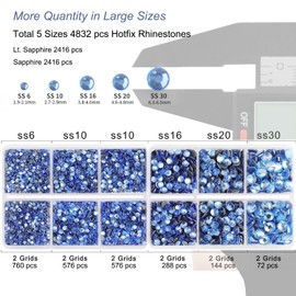 DIY Hotfix Rhinestones Flatback, Sapphire Blue Hot Fixed Rhinestones, 4832 Pcs, Gem Picker, Tweezer, Bedazzler Kit with Rhinestones, 5 Sizes SS6-SS30