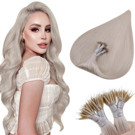 Hetto 22 Inch Blonde Nano Ring Hair Extensions Human Hair Long Straight Hair Nano Hair Extensions Real Human Hair Nano Beads Extensions #60 50S 50g