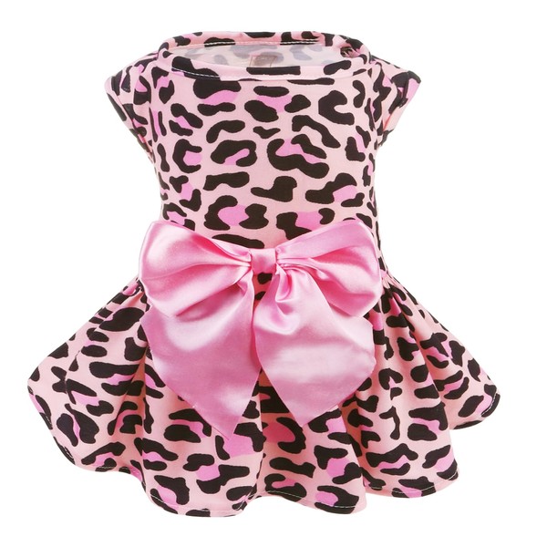 PUPTECK Print Dog Dress Pet Apparel with Cute Bowtie Puppy