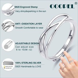 Sterling Silver Adjustable Ring S925 Silver Rings for Women Cubic Zirconia Twist Love Knot Dainty Ring Silver Minimalist Open Finger Rings Silver Thumb Sterling Silver Ring
