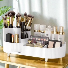 2023 New Rotating makeup organizer,Large Capacity Cosmetic Display Case, easy to hold all of your makeup products, at least 20 makeup brushes/eyeliner,10 lipsticks,8 skincare products