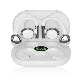 Open Ear Headphones, Wireless Open Ear Earbuds with Mic, Stereo Sound, ENC Noise Canceling, LED Display Charging Case, Bluetooth 5.3 Earphones with Ear Hooks for Running Cycling Driving Workout White