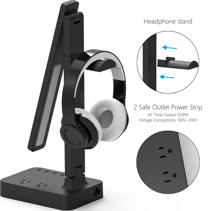 Drevet LED Desk Lamp with Headphone Stand, Desk Light with