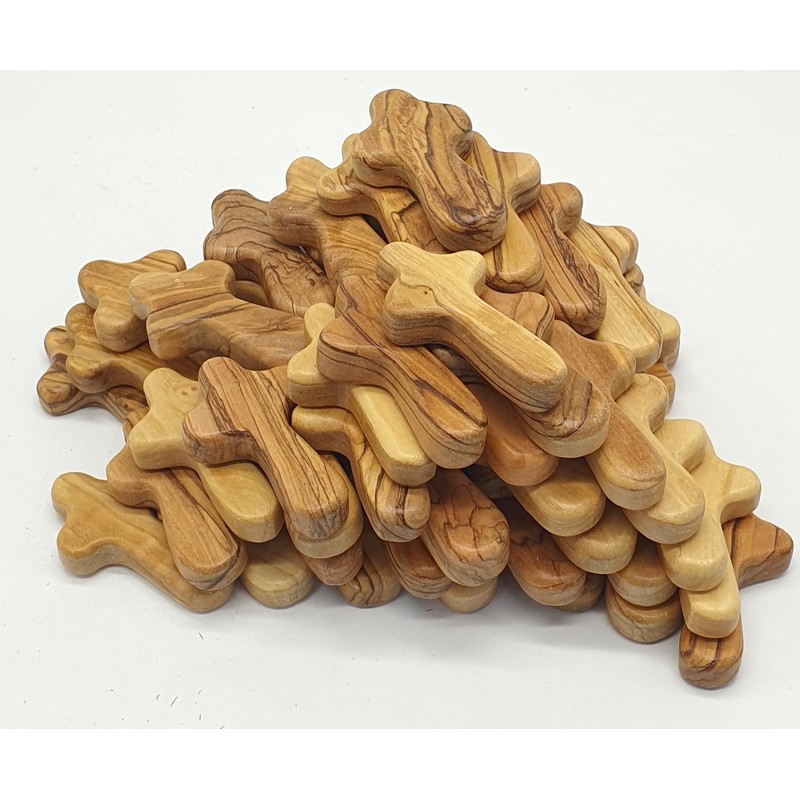 Zuluf 50 Small Olive Wood Hand Crosses Bethlehem Factory |