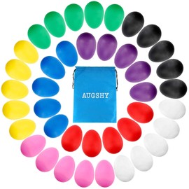 Augshy 40PCS Plastic Egg Shakers Percussion Musical Maracas Easter Eggs with a Storage Bag for Music Learning DIY Painting
