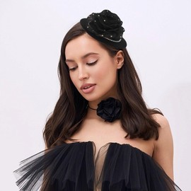 Bohend Fascinator Hat Flower Black Vintage Derby Hat Tea Party Wedding Hair Accessories with Rhinestones for Women and Girls, black