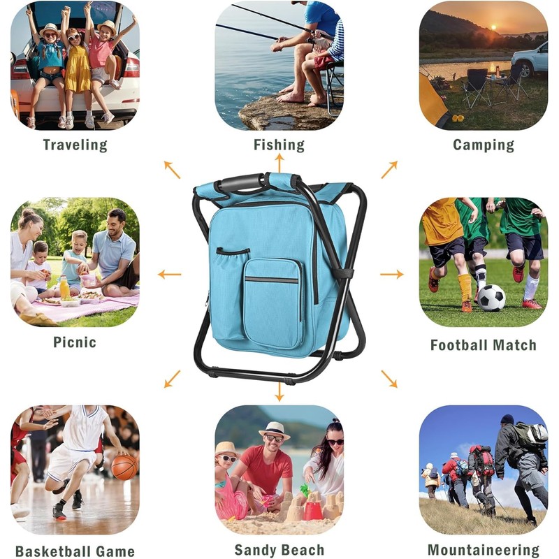 Kikerike Backpack Stool Cooler Chair Heavy Duty 300 LBS Max