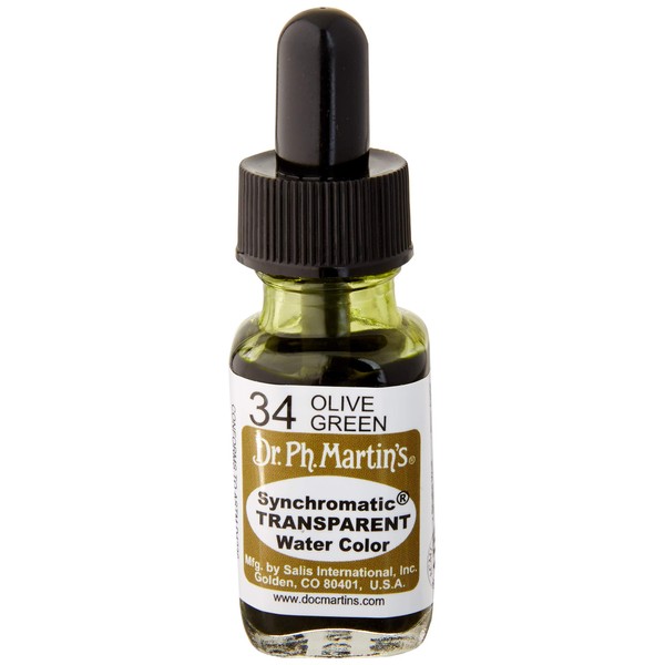 Dr. Ph. Martin's SYNC05OZS34 Martin's Synchromatic Transparent Water Color (34) Watercolor Bottle, 0.5 oz, Olive Green, 1 Bottle