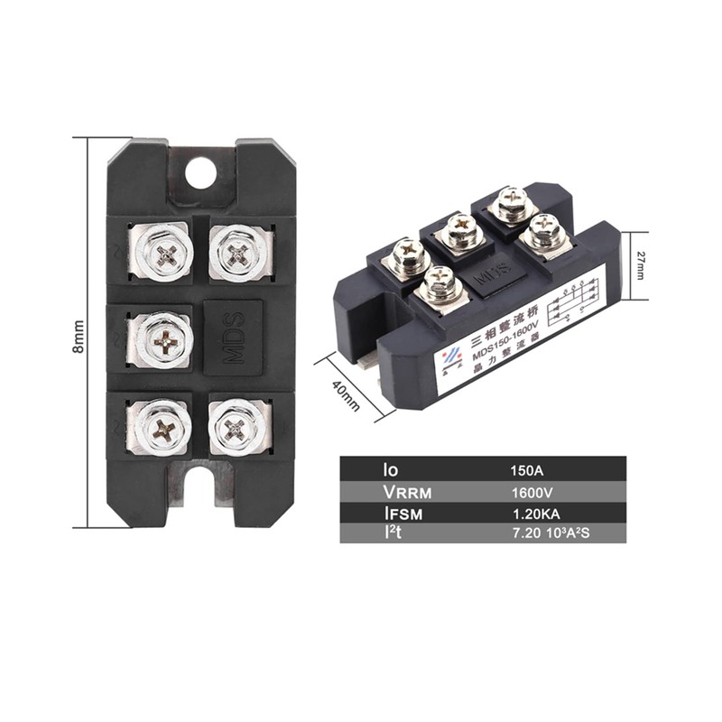 DEWIN Three-phase Rectifier Bridge, Three/3‑Phase Diode Bridge Rectifier 150A MDS150A